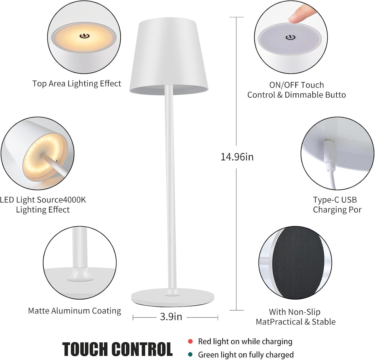 BGFHome 2Pack Cordless Table Lamp LED Desk Lamp,5000mAh Rechargeable Touch Night Light Wireless Minimalist Design for