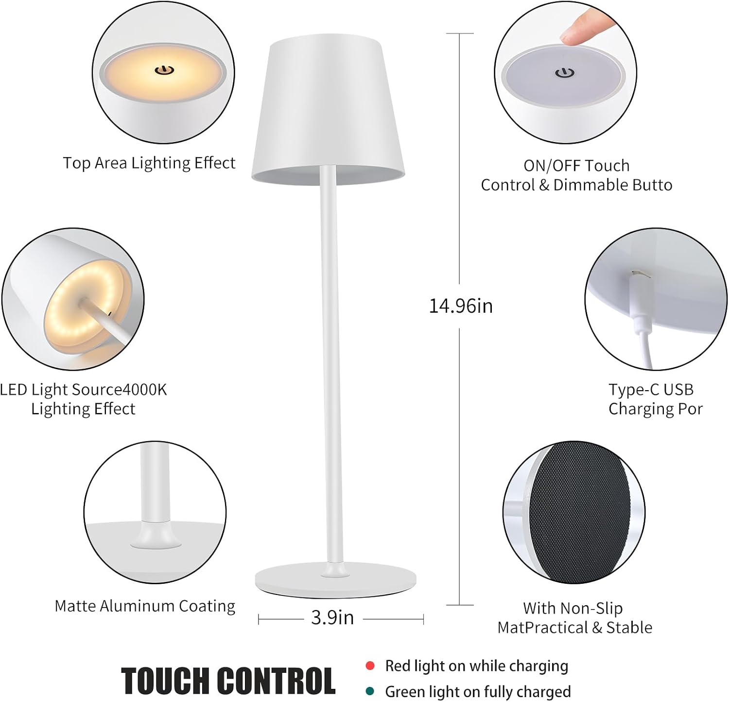 BGFHome 2Pack Cordless Table Lamp LED Desk Lamp,5000mAh Rechargeable Touch Night Light Wireless Minimalist Design for