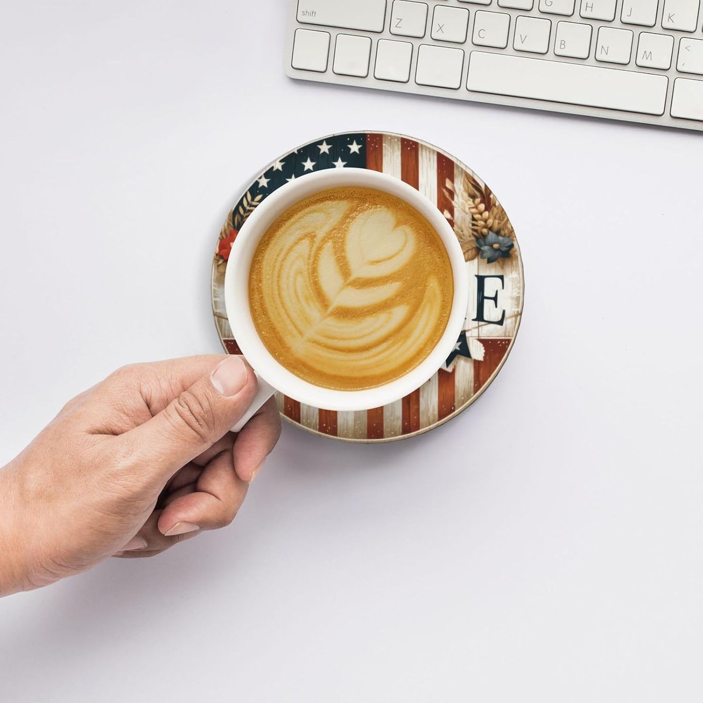 Holder / USA Flag Ceramic Drink Coaster / American Flag / Set of 6