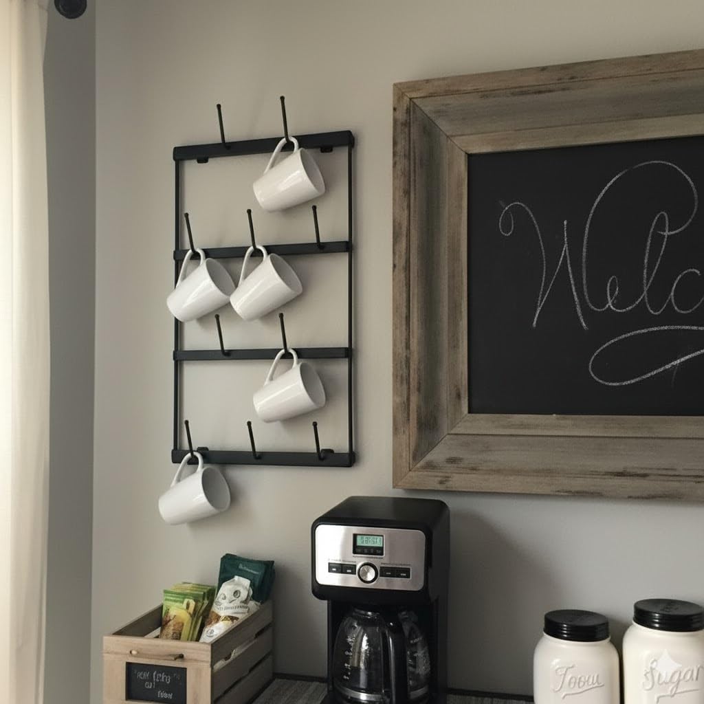 Mug Rack with Sturdy Steel Frame, Matte Black Finish, Removable Rubber Caps, Wall Mounted (Mini ‎14" x 24")