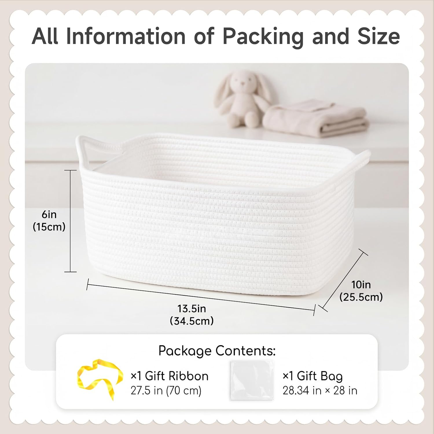 Woven Baby Shower Basket for Nursery & Pet Toys / White / Medium: 13.5l*10w*6h
