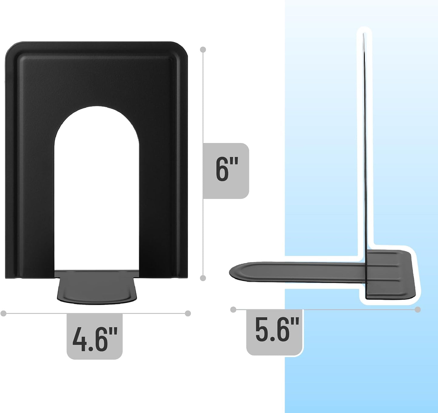 Metal Bookends / Heavy Duty Metal Bookends / Black / Set of 8