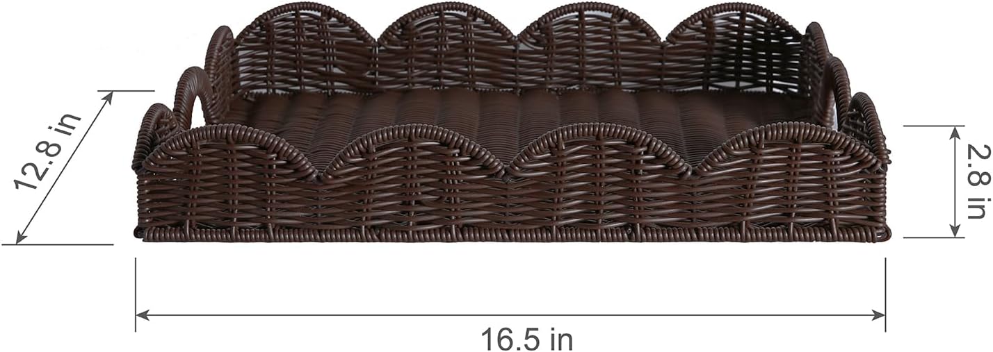 Scalloped Imitation Rattan Tray Basket / Brown&plastic-dark
