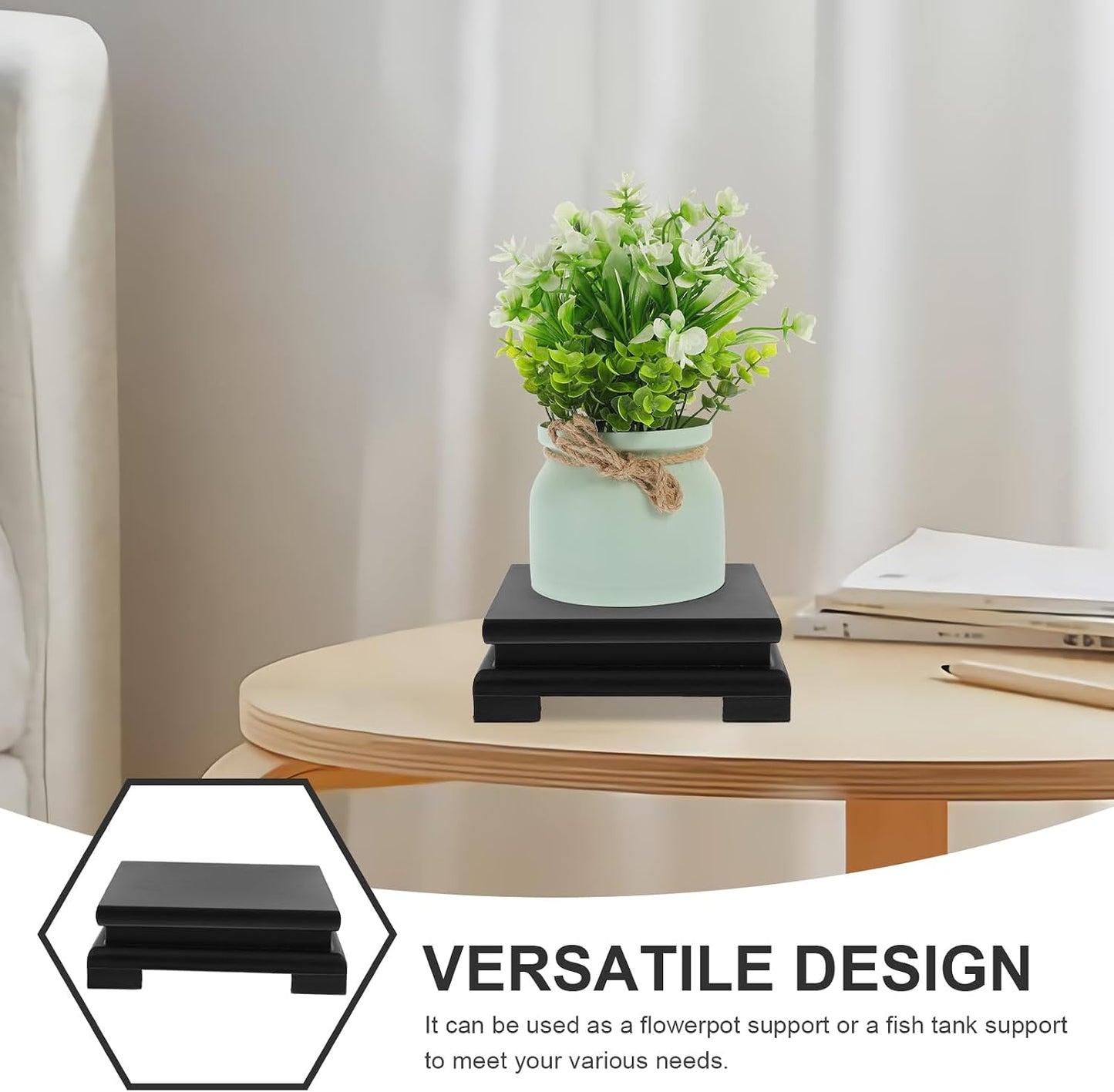 Square Wooden Pedestal Stand Wood Base Display Risers for Vase Plant Pot Home / 5.9 Inch / Set of 2