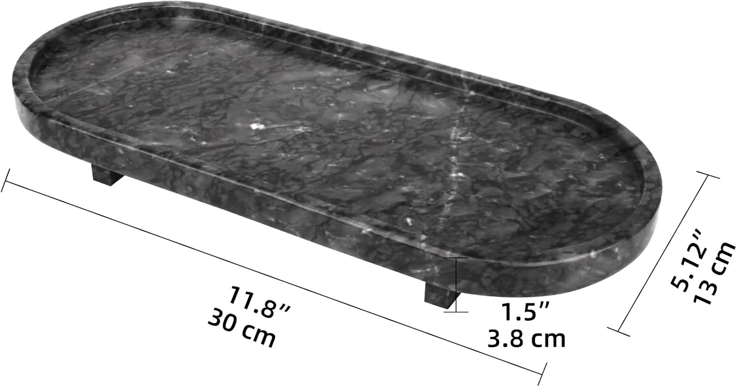Marble Oval Bathroom Vanity Tray / Black Grey with Leg