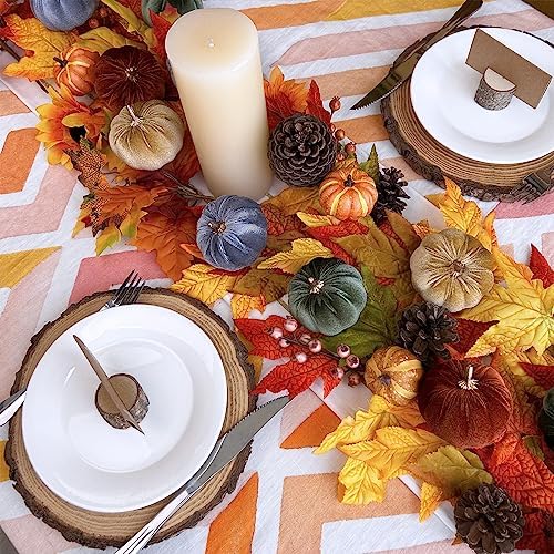 Winlyn 12 Pcs Assorted Small Faux Harvest Velvet Pumpkins Decorative Rust Olive Gold Gray Fabric Foam Pumpkins 3" for Fall Wedding Thanksgiving Halloween Table Centerpiece Farmhouse Decor