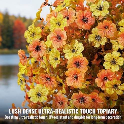 Alupssuc 2Pcs Artificial Fall Topiary Ball Flowers for Outdoors, Fake Plant