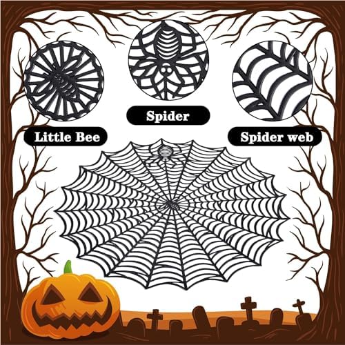 8 Pcs Halloween Spider Web Placemats, Black, 15" Diameter