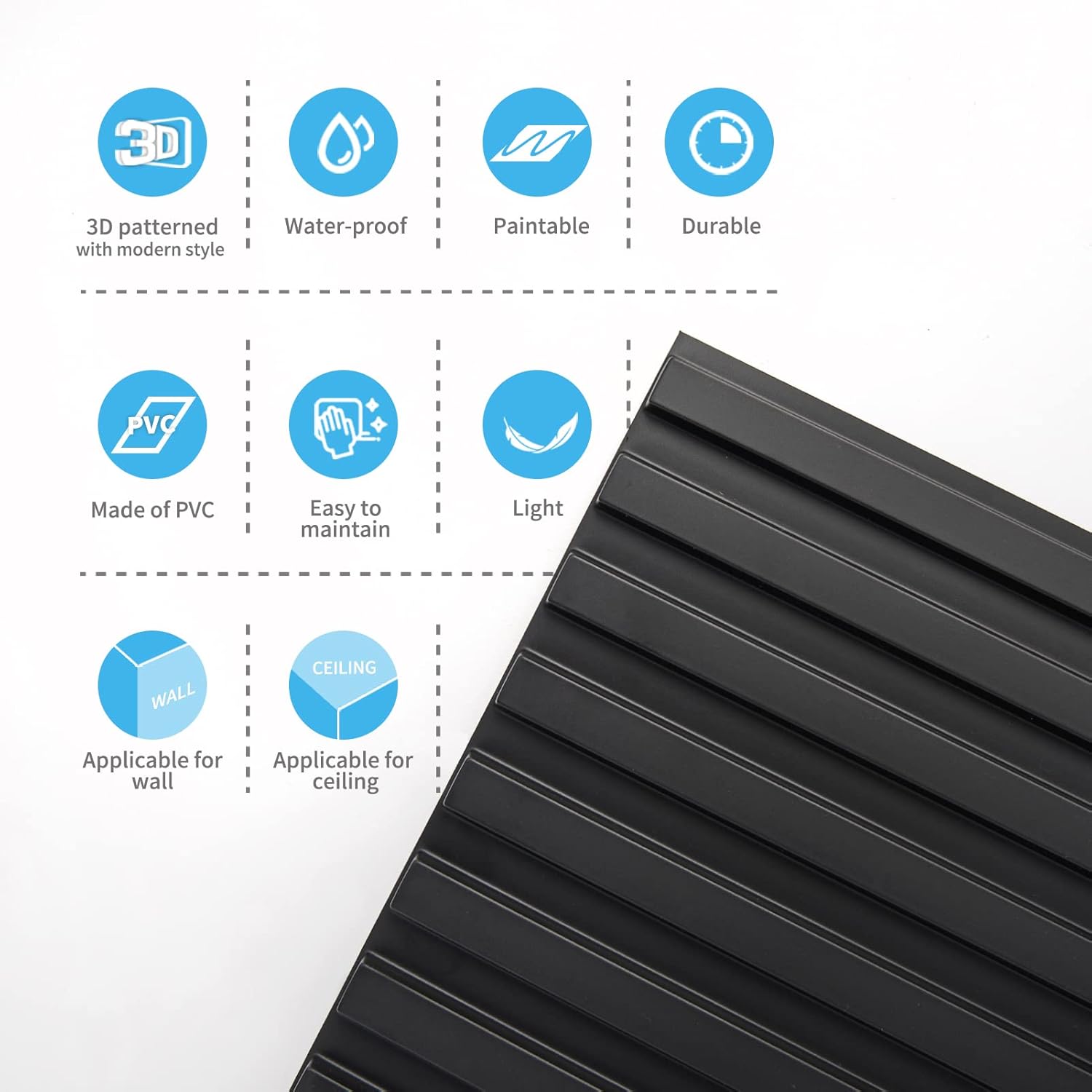 Slat Wall Panel / 19.7 x 19.7 / Square - Black / Set of 12