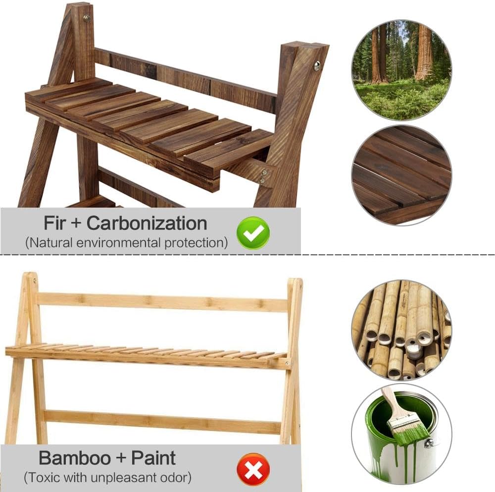 Yaheetech Wooden Plant Stand, 3-Tier Foldable Ladder Shelf, Indoor Outdoor | 23.6 x 15 x 36.6 in Plant Ladder for Pots