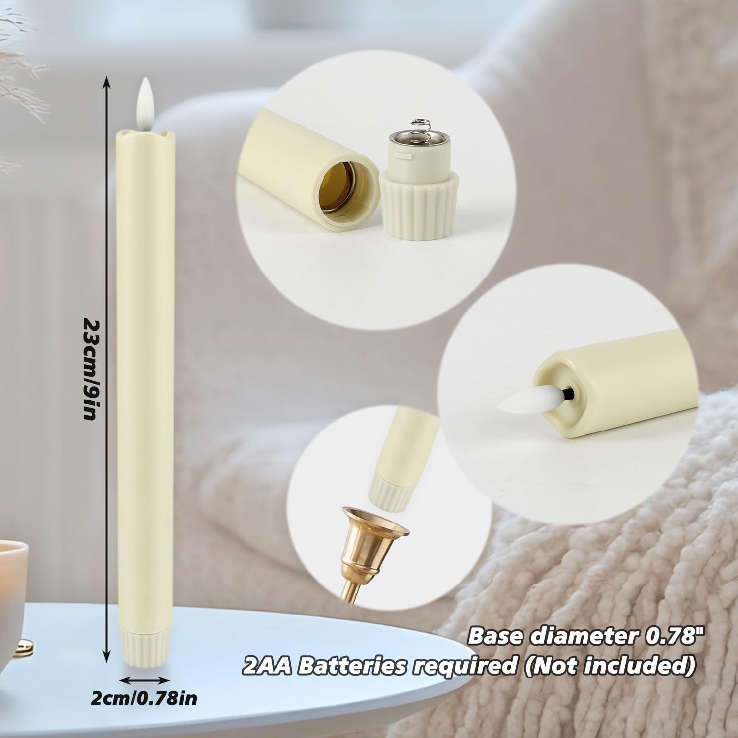 YOROXRG 24 Pack LED Flameless Taper Candles with Timer, Dripless Fake Candlesticks with 3D Flickering Flame, 9.6 Inches