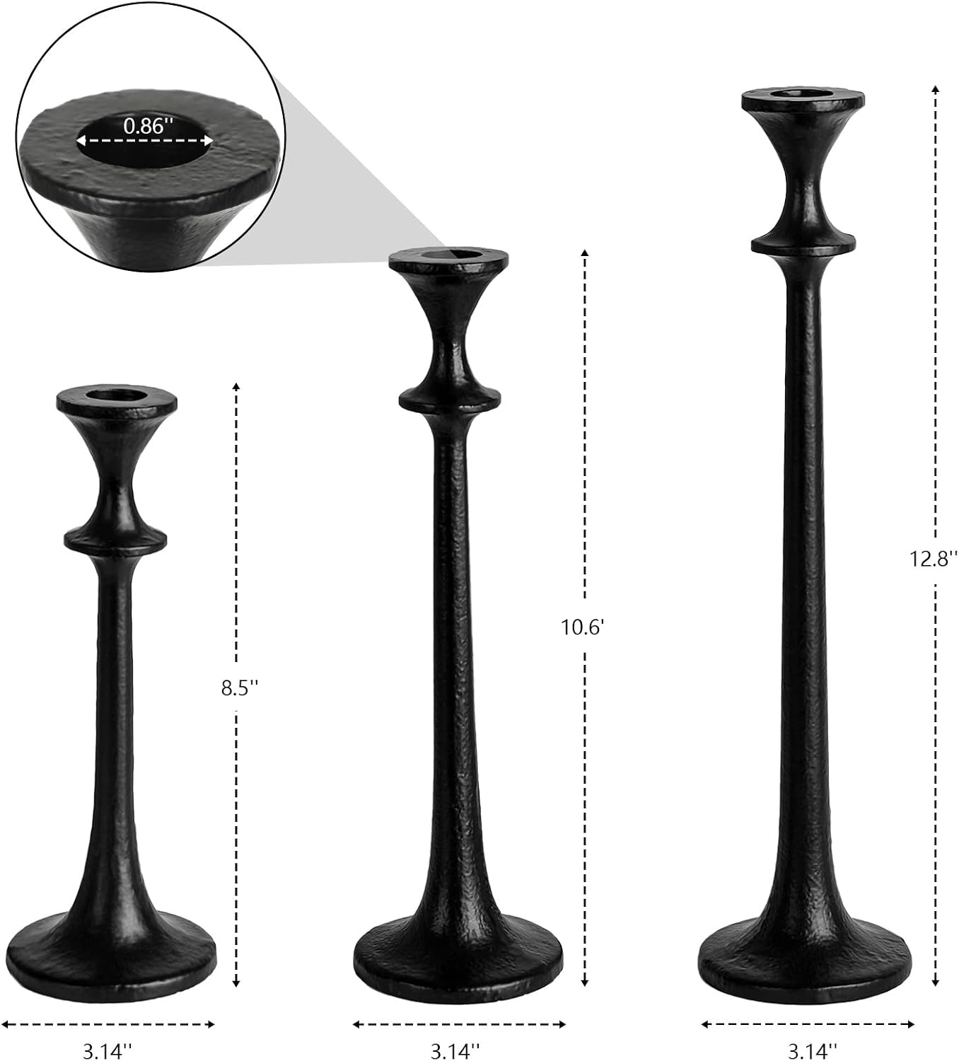 Black Iron Taper Candle Holder - Set of 3 Decorative Candle Stand | Candlestick Holder for Wedding, Dinning, Party