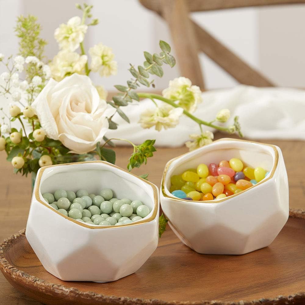 Geometric Ceramic Planters Decorative Bowls / Small & Medium / White / Set of 2