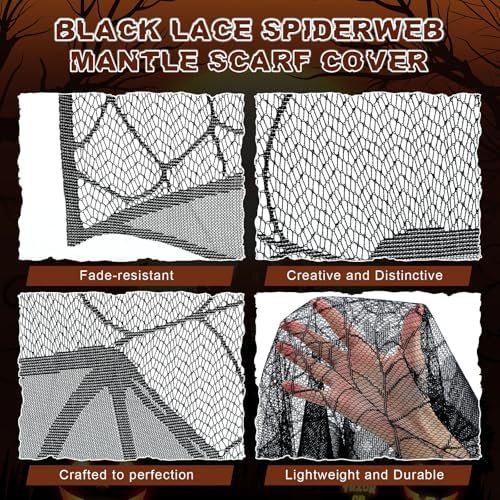 Pangda Halloween Spider Web Mantle Scarf Black, 22.4x36.6inch, Large Bat