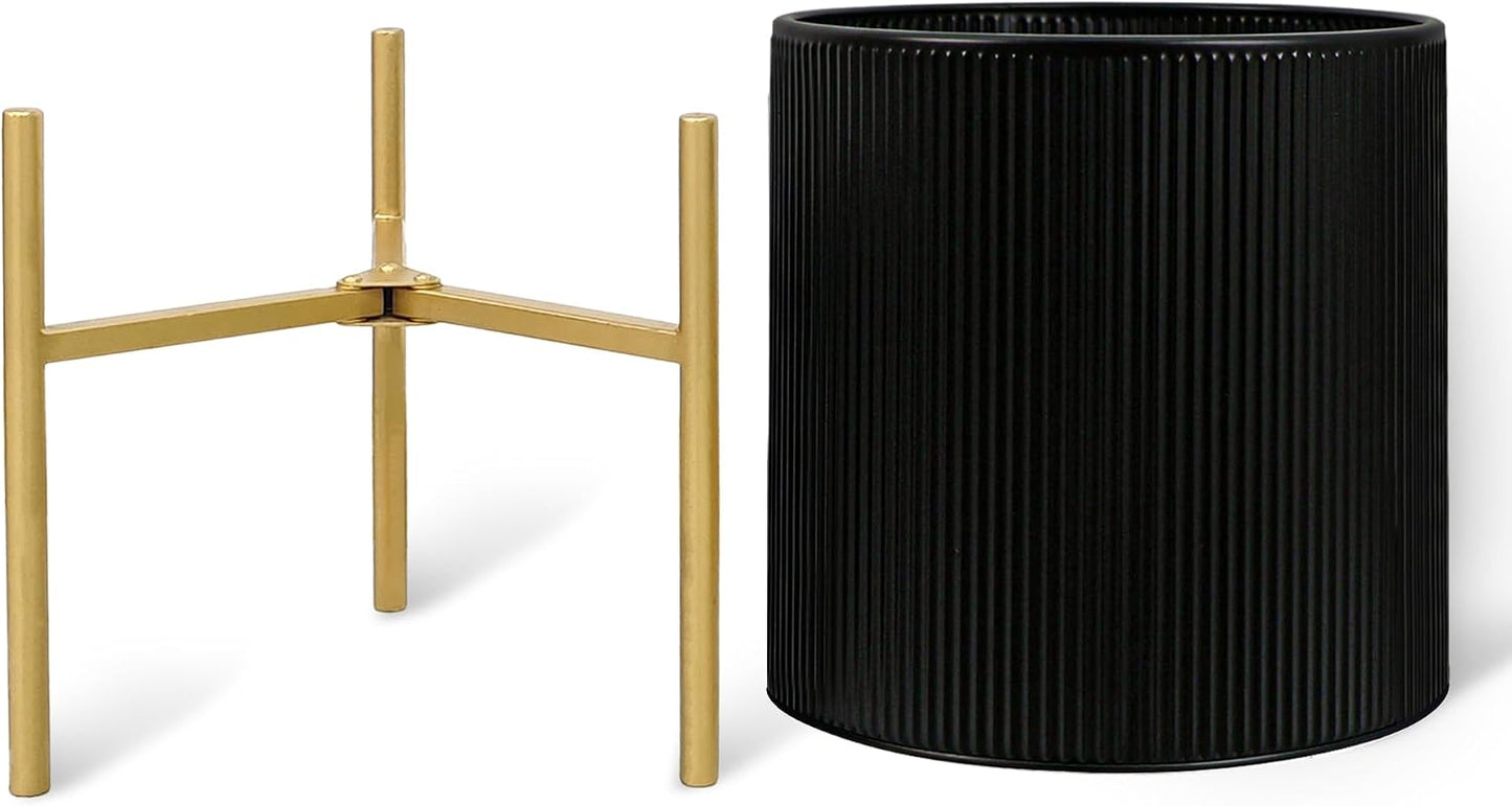 ARNIS Modern Plant Pots, Set of 2 Round Large Planters with Stand, Large Size Metal Pots with Drainage Holes for Living
