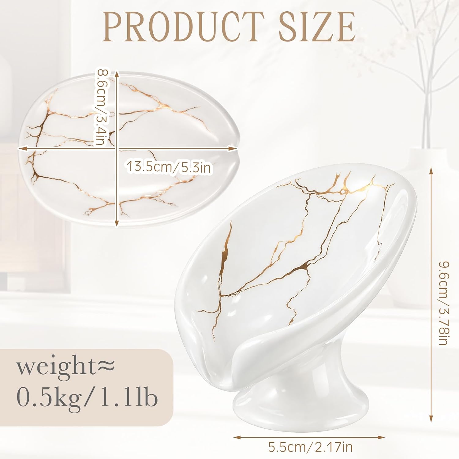 Soap Dishes for Bar Soap Holder Ceramic Decorative Self Draining Leaf Shape / White Gold / Set of 2