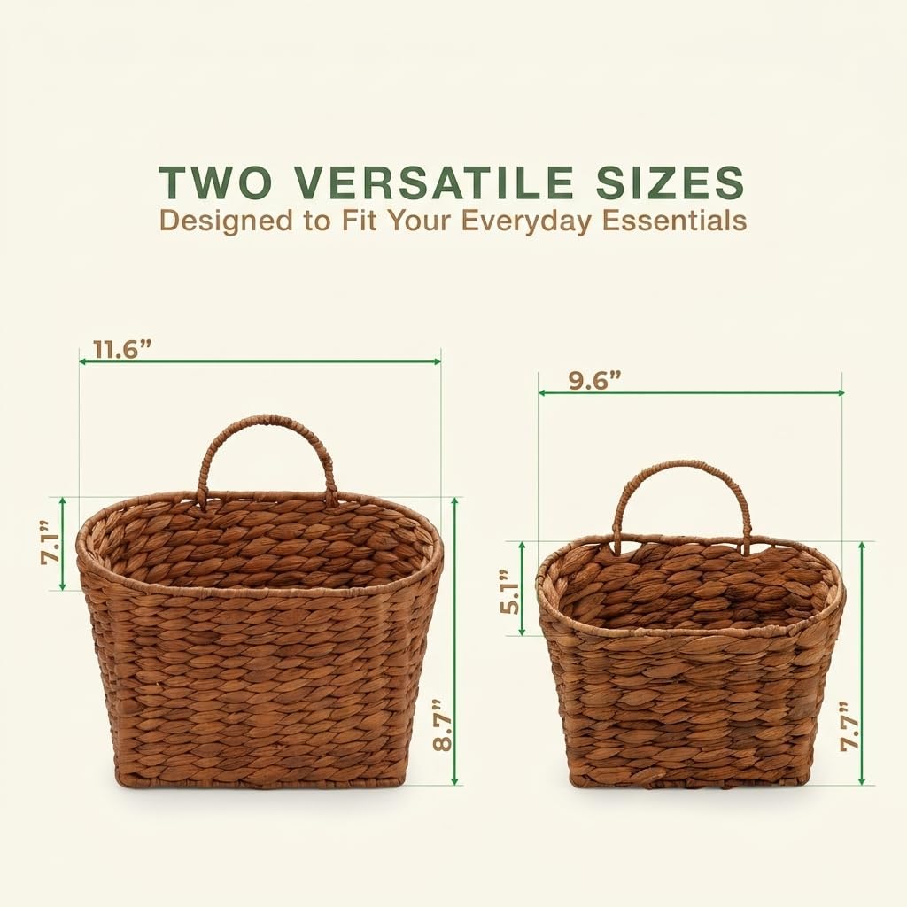Red Brown Wicker Hanging Baskets for Front Door / Red Brown Water Hyacinth / Set of 2