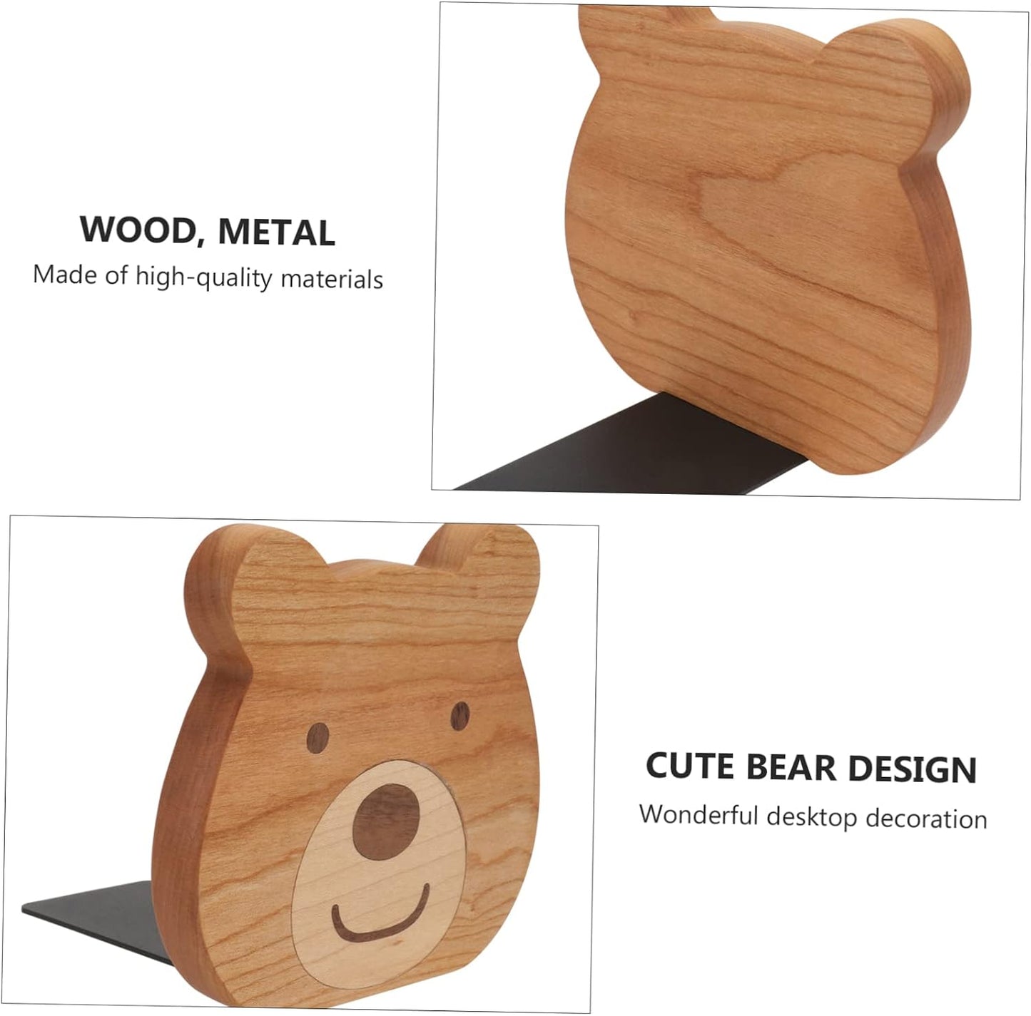 Little Bear Bookli Cartoon Bear Shaped Bookends Wooden Book Stands for Kids Home Office / Set of 2