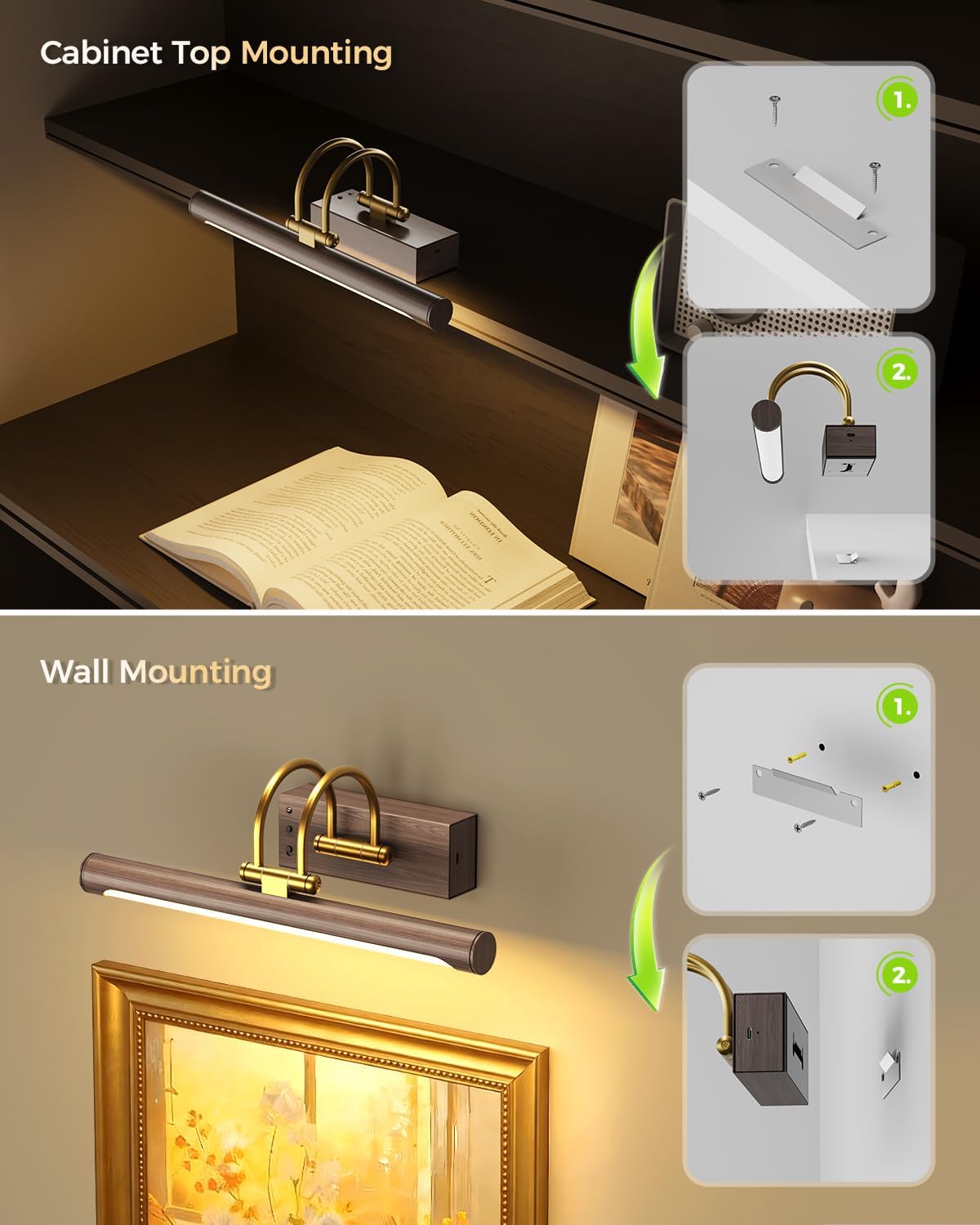 Picture Light, 12.6″ Wireless Battery Operated Rechargeable LED Wall Light with Remote, Dimmable Art Light with Timer
