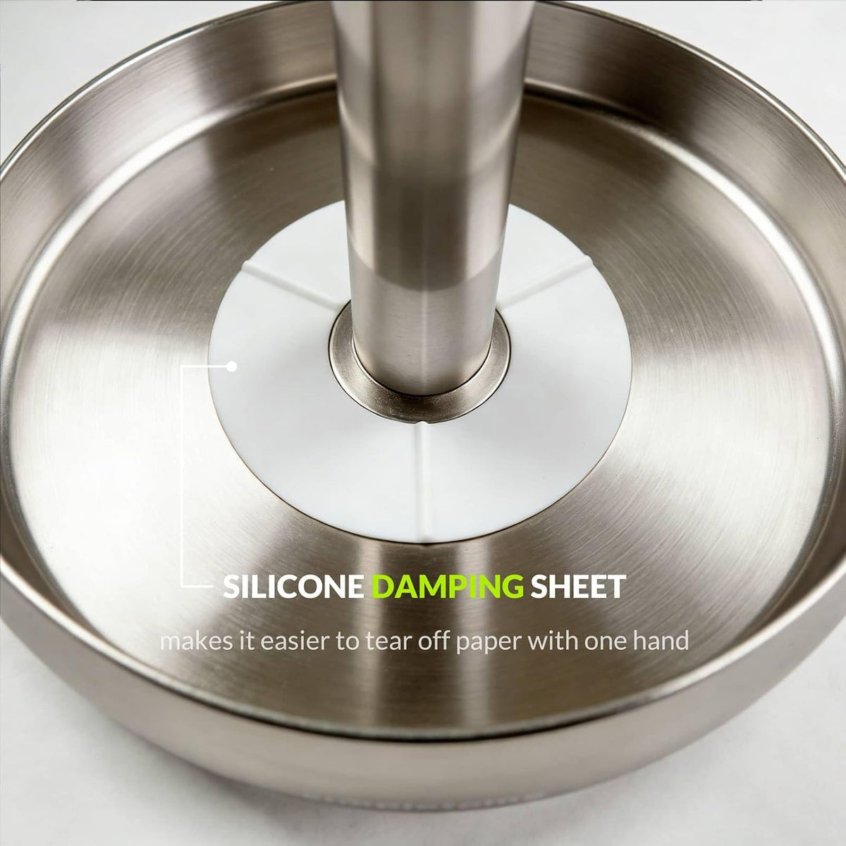 Paper Towel Holder Stand Keep Rolled Up (SUS304 Brushed Stainless Steel) | paper won’t unravel | weighted base
