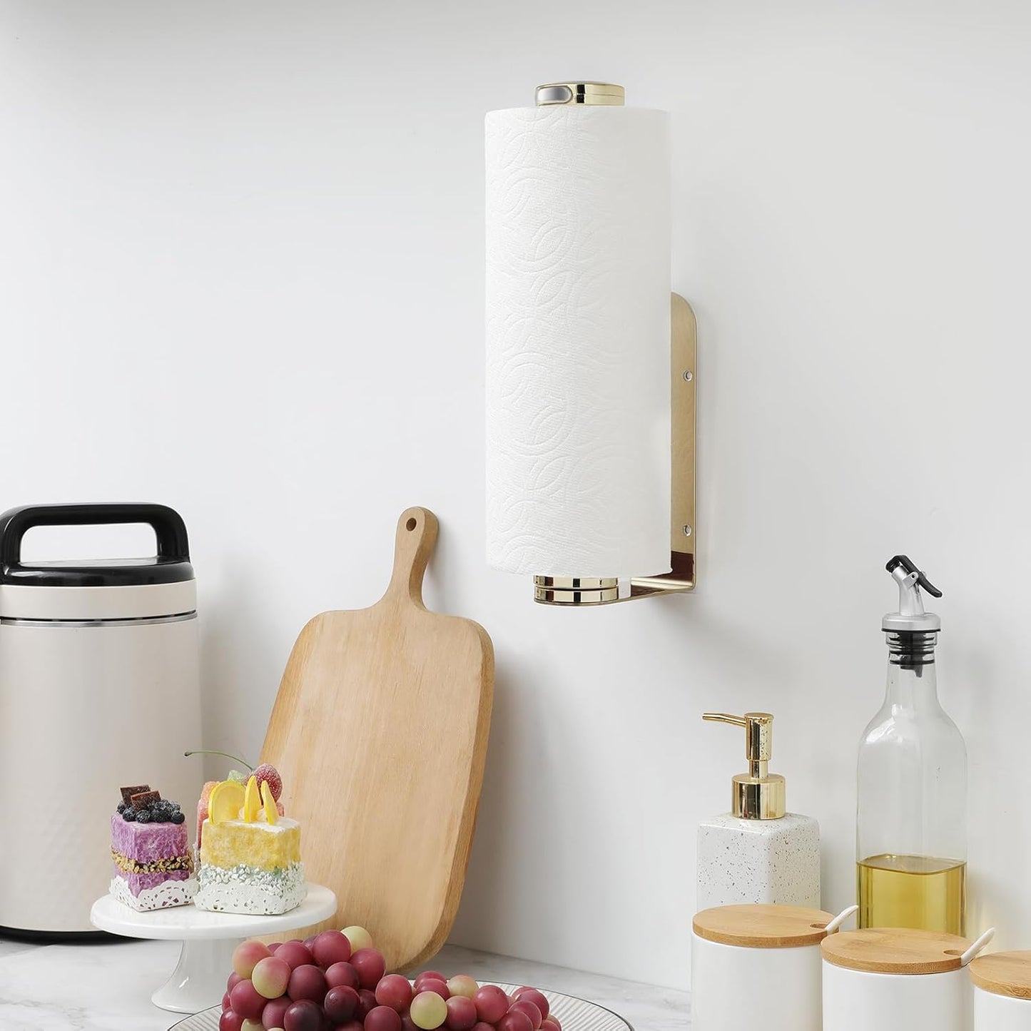 theaoo Paper Towel Holder Under Cabinet, One-Hand Tear, Wall Mount, Black | Quick Release Knob For Easy Roll Loading.
