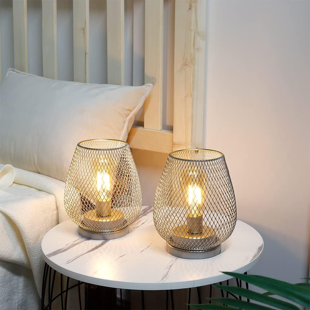 JHY DESIGN Set of 2 Metal Cage LED Lantern Battery Powered Cordless Accent Light with LED Great for Weddings Parties