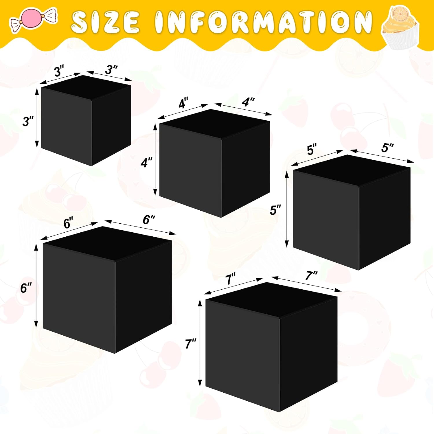 Hollow Bottoms Acrylic Boxes for Display Dessert Table / Black / Small,3,4,5,6,7 Inch / Set of 5