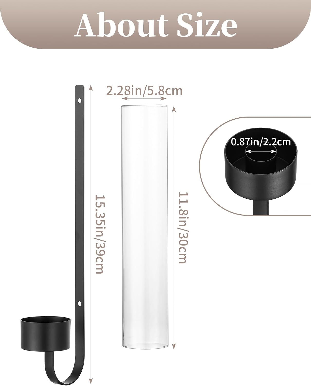 Sziqiqi Black Wall Candle Holders: Metal Candle Sconces for Taper Set of 2 | Set of 2, with Hurricane Glass, Modern