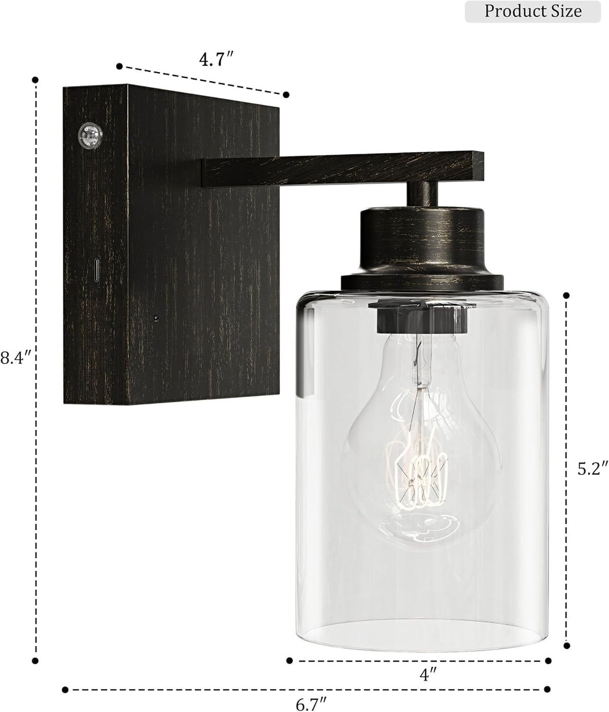 Rayogale Wireless Battery Operated Wall Sconce Set of 2 with Remote Control | Retro Industrial Black Brass Dimmable