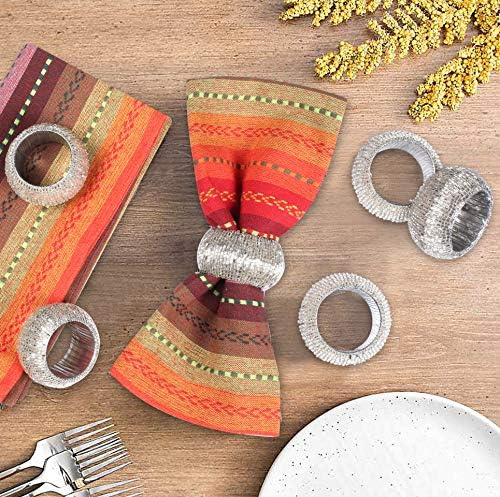 Lightnpro Beaded Napkin Ring Set of 12 - Elegant Decorative Napkin Holder for Dining Table Decor, Weddings, Banquets, Birthday Parties, Thanksgiving, Special Occasion, Holiday & Everyday Use - Silver