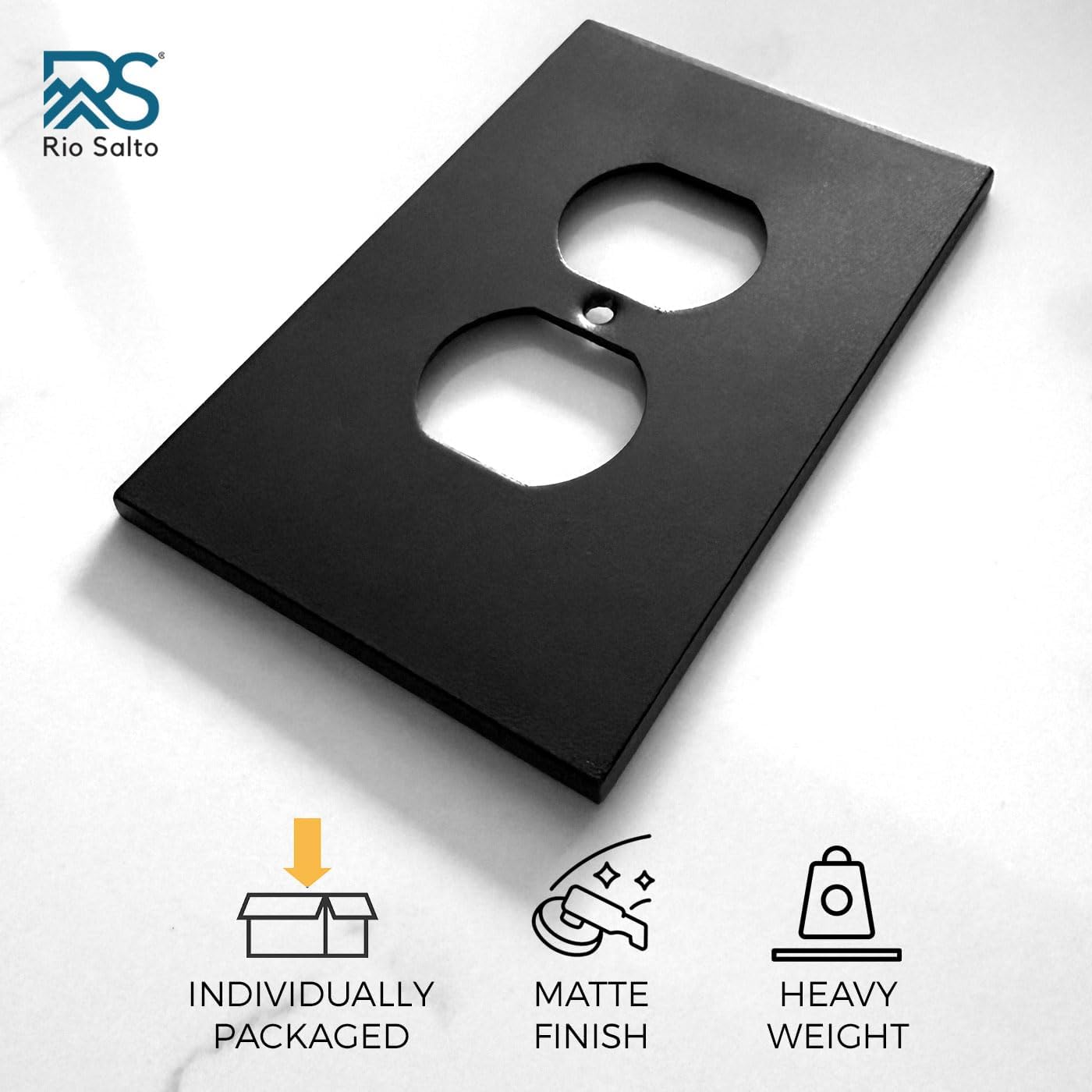 Rio Salto Black Duplex Outlet Covers Matte Black Metal Outlet Cover Wall Plates Light Switch Cover Modern — Forge