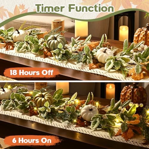 Waipfaru Fall Decor, Fall Garland for Mantle, Autumn Garland with Lights