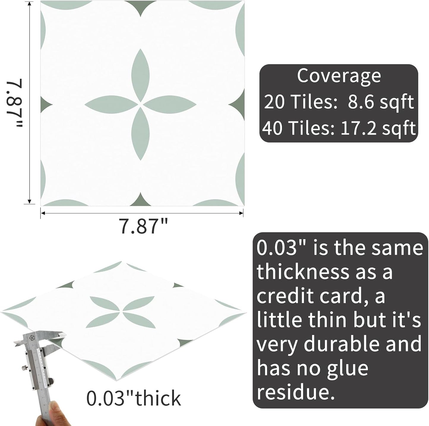 Peel and Stick Floor Tile Star Waterproof / 7.87 x 7.87 / Light Green+dark Green+white / Set of 20