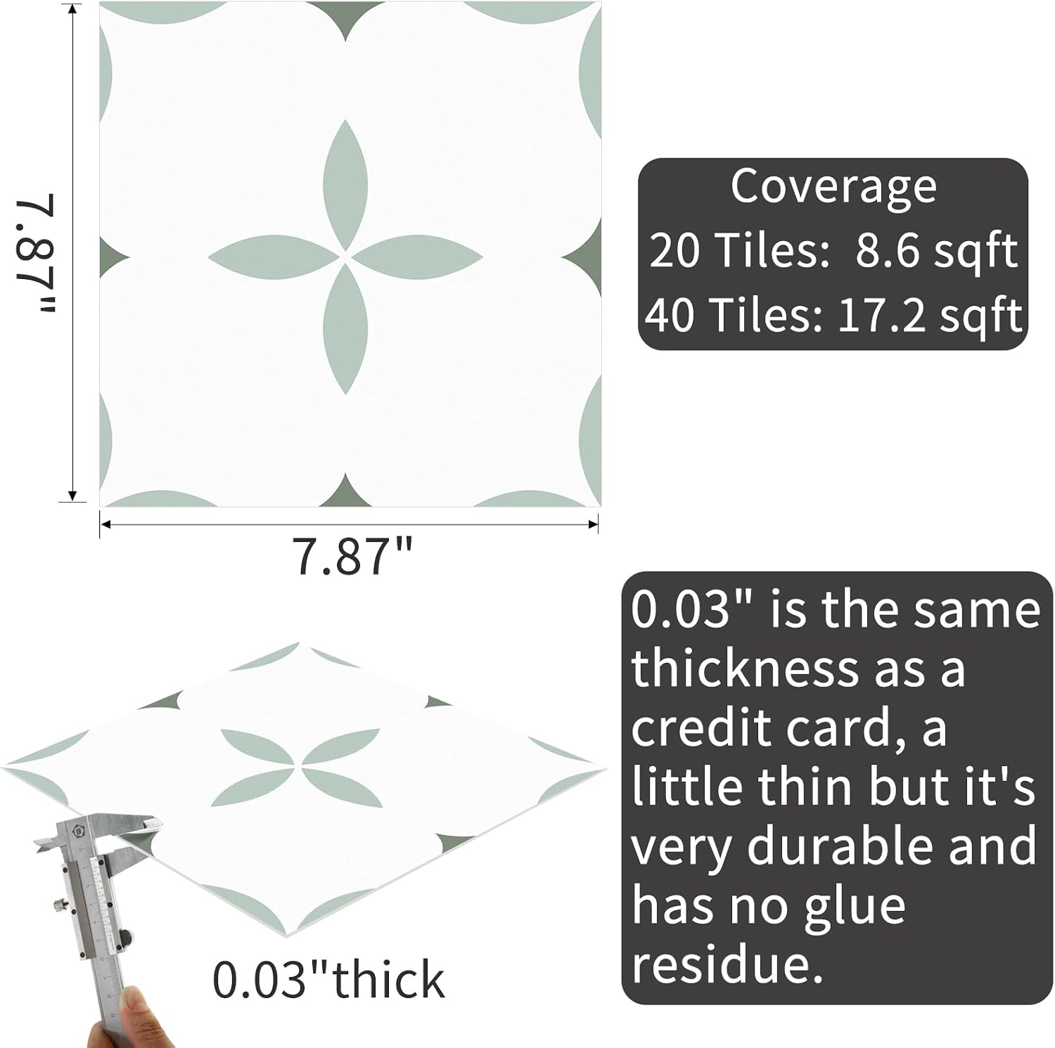 Peel and Stick Floor Tile Star Waterproof / 7.87 x 7.87 / Light Green+dark Green+white / Set of 20