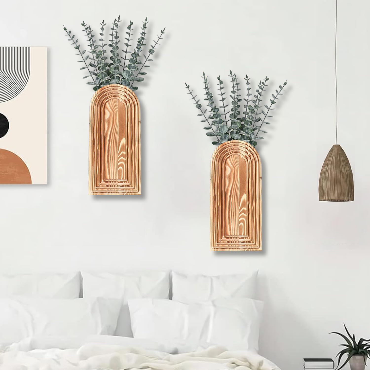 Wooden Wall Vase Set / Brown / Set of 2