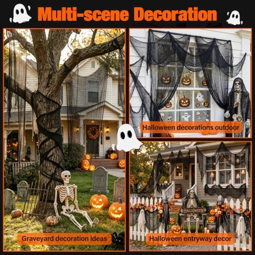 Halatool 12Pcs Creepy Cloth, 30 x 72 Inch Black Cheesecloth Halloween Decor