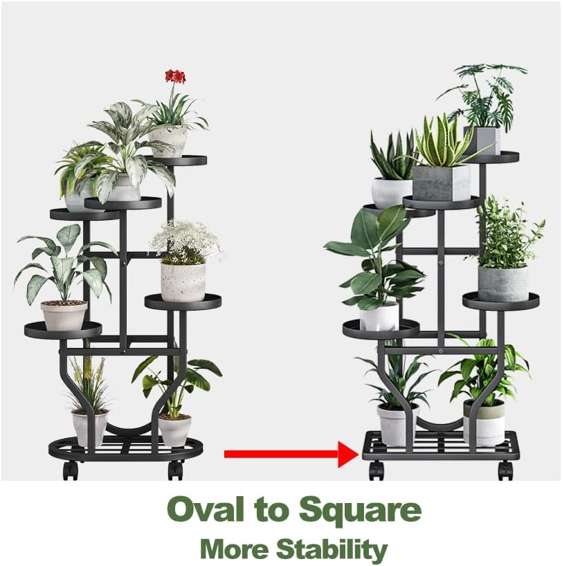 Plant Stand with Wheels, Black 5 Tier Metal Plant Shelf for Indoor Outdoor | Corner Plants Stand Indoor for Bedroom