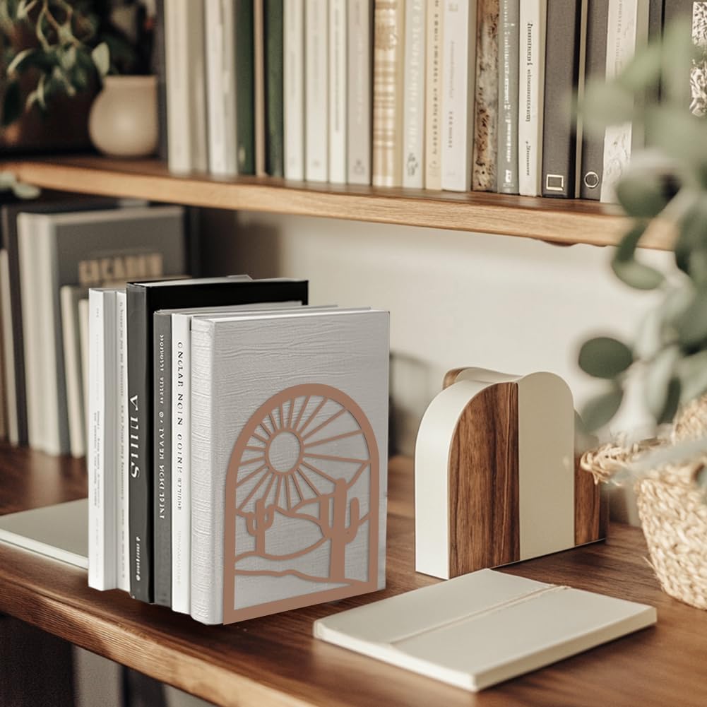Metal Bookends / Modern Decor Heavy Duty Study Book Support Stoppers / Bohemian Landscape