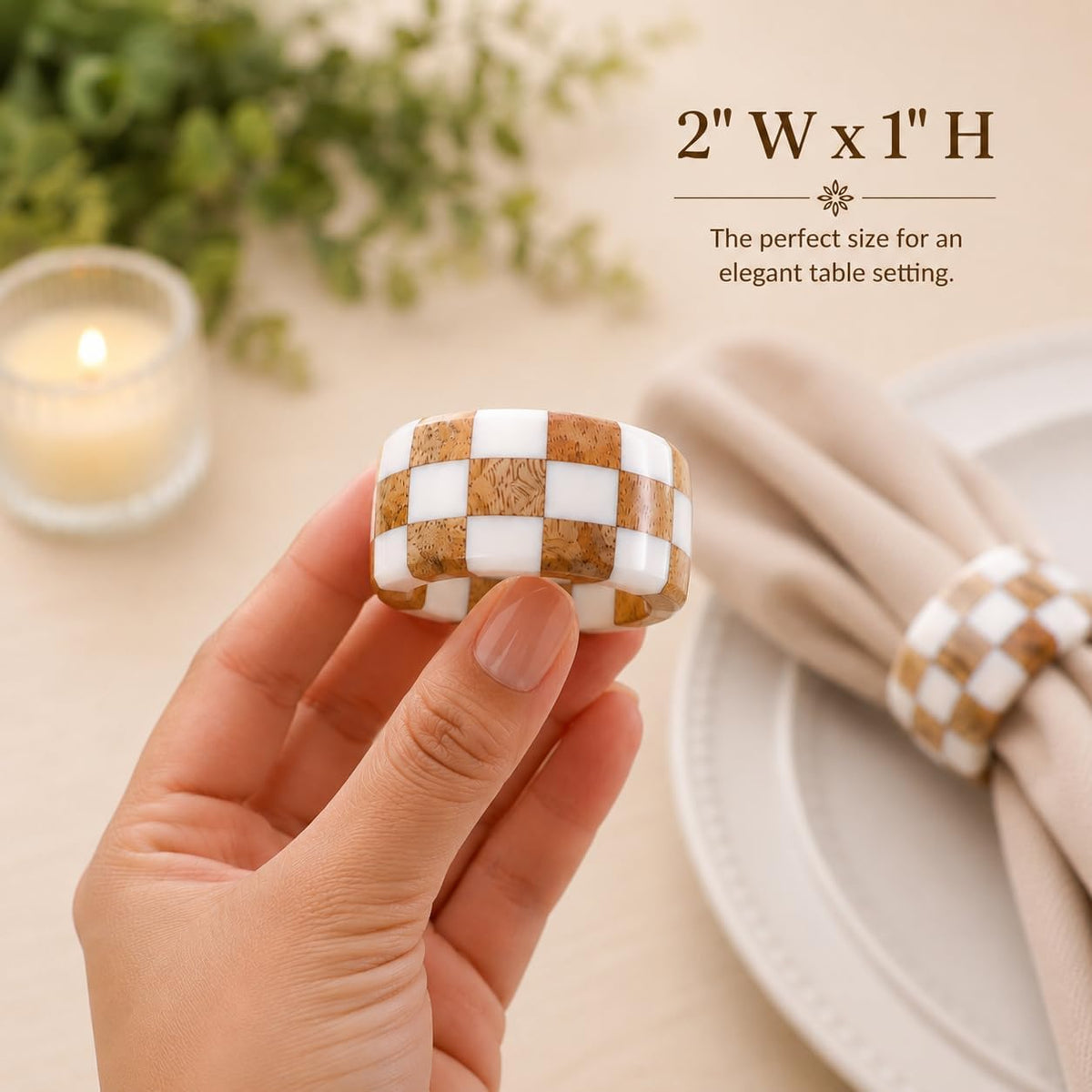 Resin & Wood Napkin Rings, Set of 8, White | 2x2x1 in each, epoxy resin & natural wood, moisture-resistant