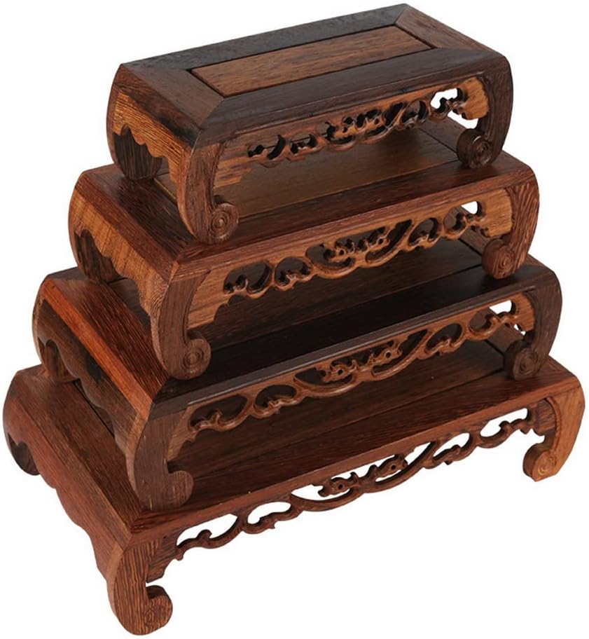 Oriental Furniture Display Stand Wooden Rosewood Carved Base Rectangular Vase / 9.3 x 4.5 x 2.8