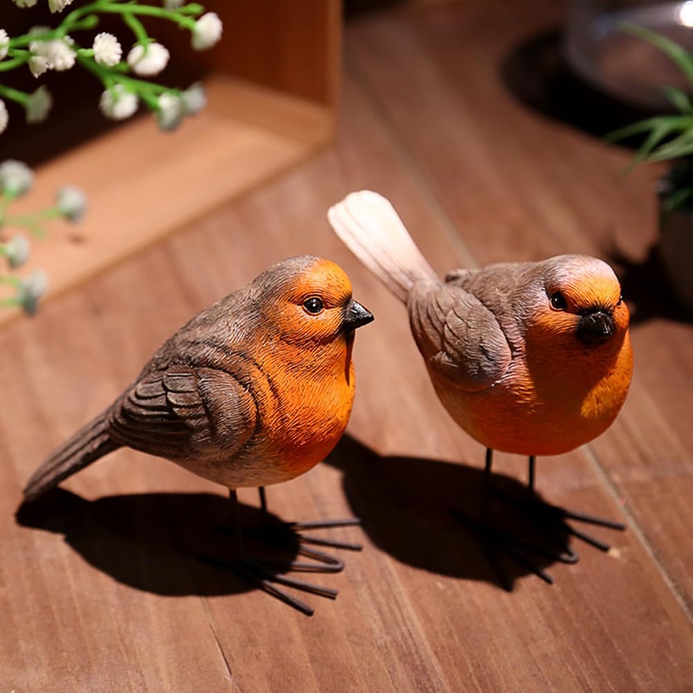 Robin Figurines Ornaments Resin Bird Statues Small Realistic Bird Animal Figurines / Set of 2