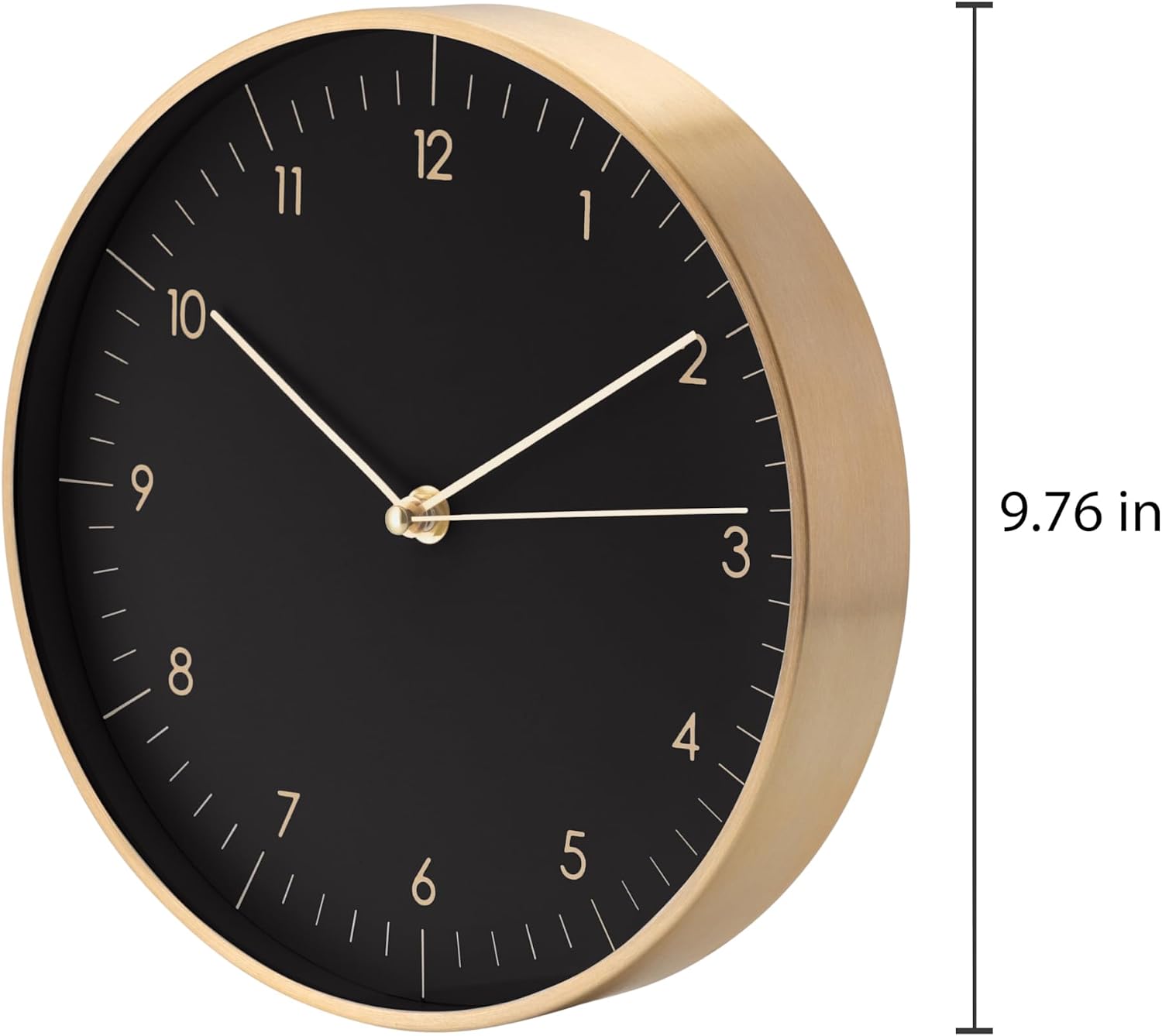 Modern Silent Quartz Wall Clock, 10in, Black & Gold | Chic & Minimalist, Non-ticking, Analog, Arabic numerals