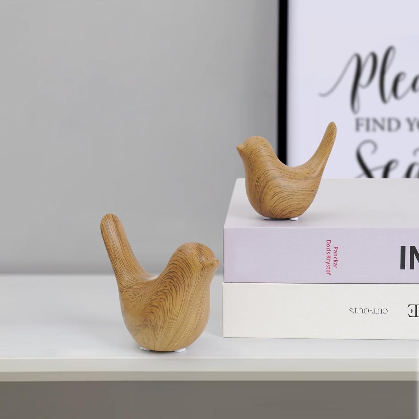 Wood Look Ceramic Birds Statues Home Decor Modern Style Decorative Ornaments / Wood-look / Set of 2