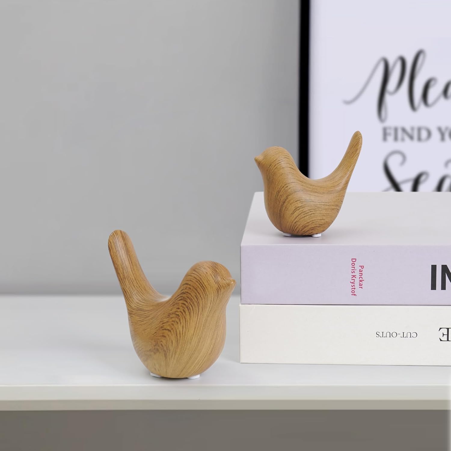 Wood Look Ceramic Birds Statues Home Decor Modern Style Decorative Ornaments / Wood-look / Set of 2