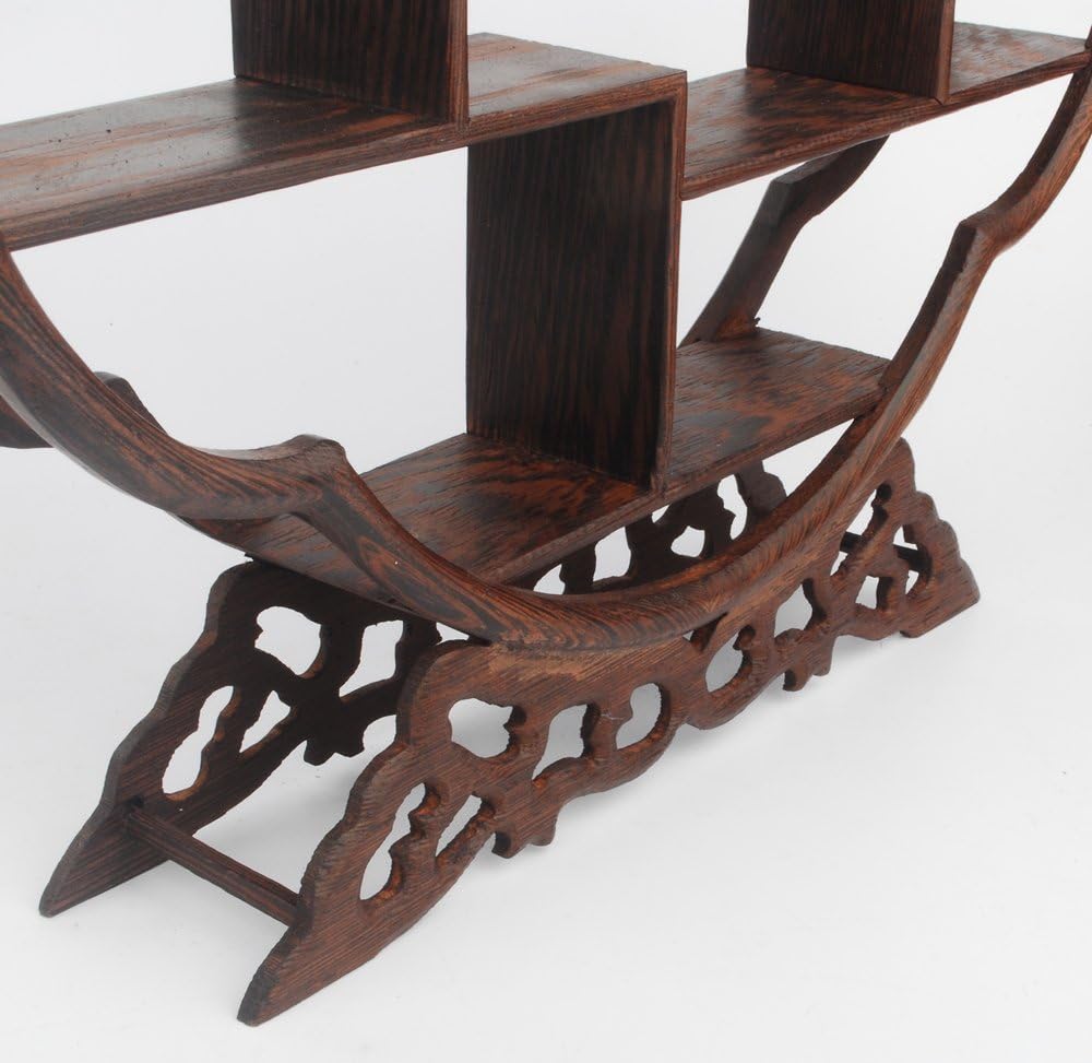 Chinese Wooden Rosewood 11" Curio Cabinets Shelf+ Mini Redware 2.5" Teacup / Begonia / Set of 3