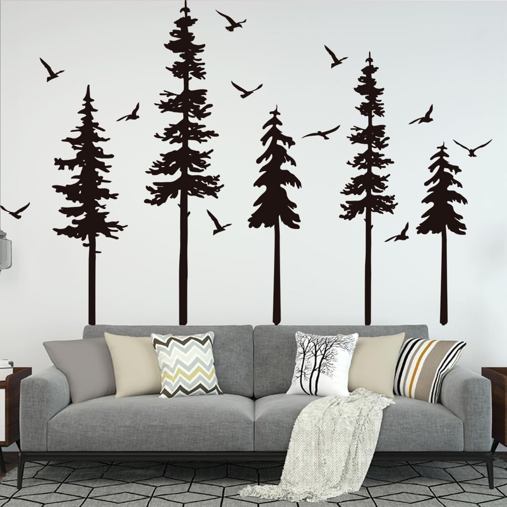 Large Pine Trees Wall Decals Forest Wall Stickers Christmas Decoration / Blcak Tree / Black