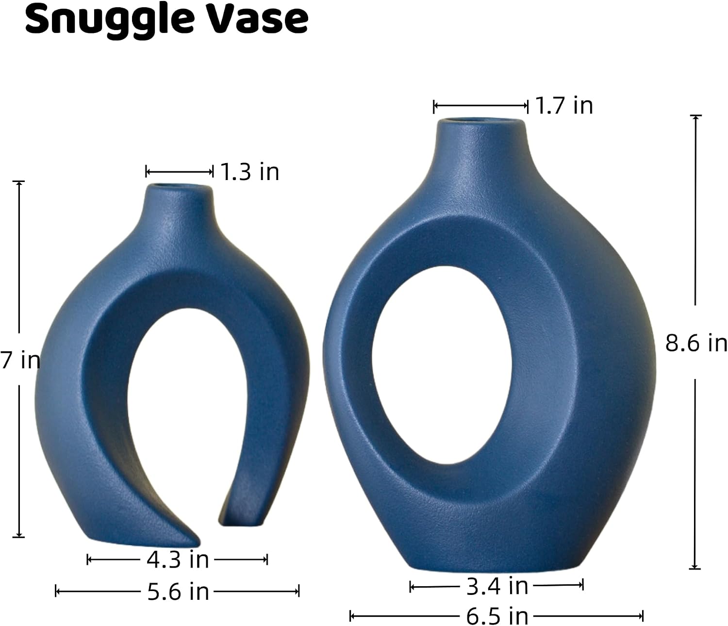 Snuggle Hollow Ceramic Vase / Navy Blue L / 8.4 Inch / Set of 2