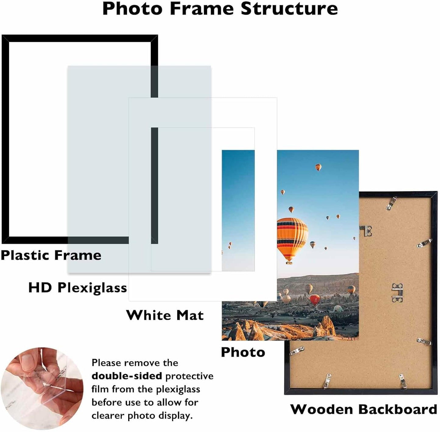 JCJMY 11.7x16.5 A3 Picture Frame Set of 6 Black with A4 Mat, Display Photo 8.3x11.7 with Mat or 11.7 x 16.5 Without