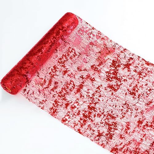 Snowkingdom 2Pcs Red Table Runner Roll Sequin Glitter Metallic Foil Sparkly Mesh Lace 108 Inches Centerpieces Table Decoration for Romantic Wedding Anniversary Birthday Hibachi Christmas Holiday Party