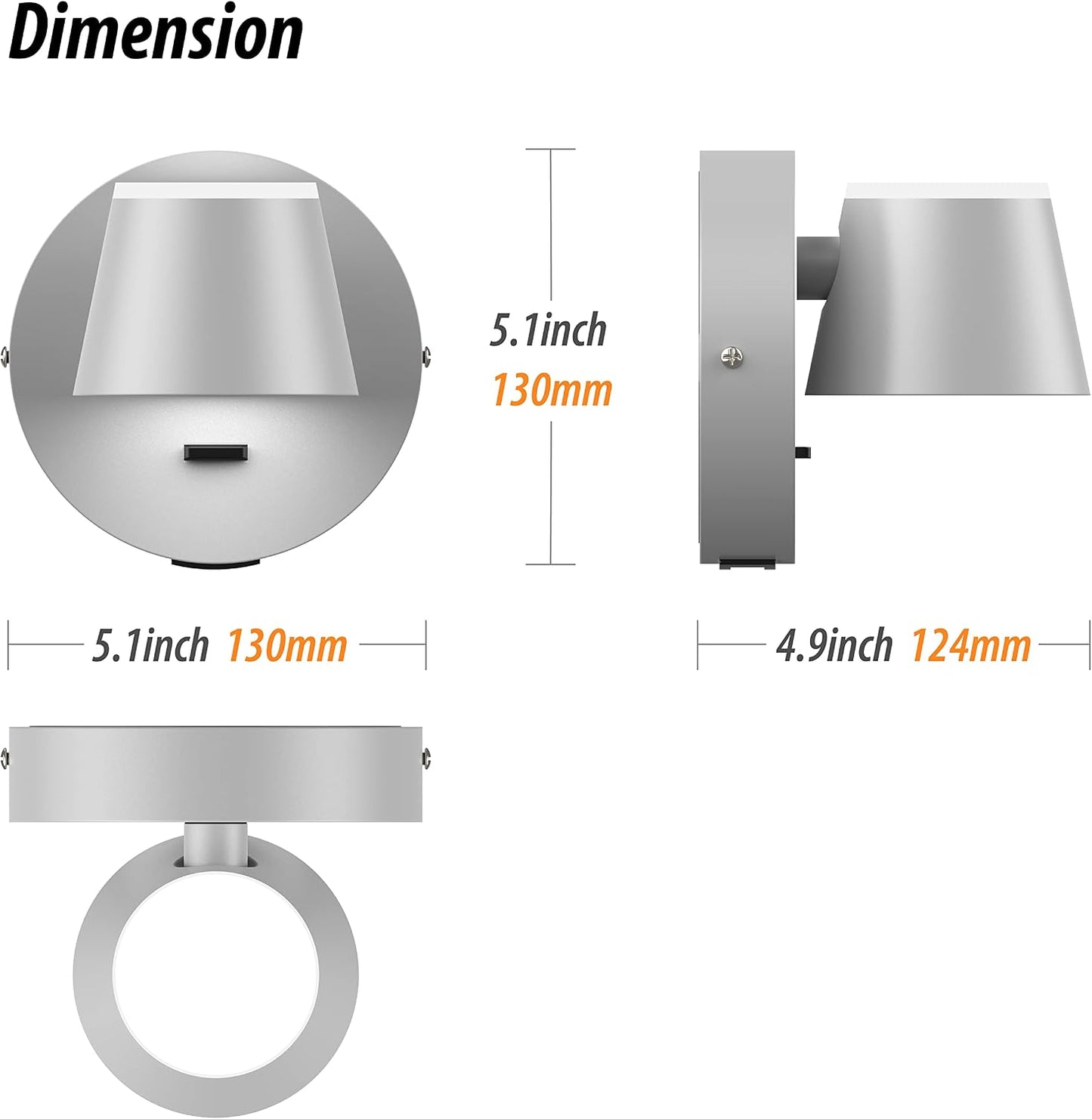 URSOLA Wall Light LED Wall Sconce with On/Off Switch USB Charging Port 110 Volt Hardwired Wall Lamp 350 Rotatable Up